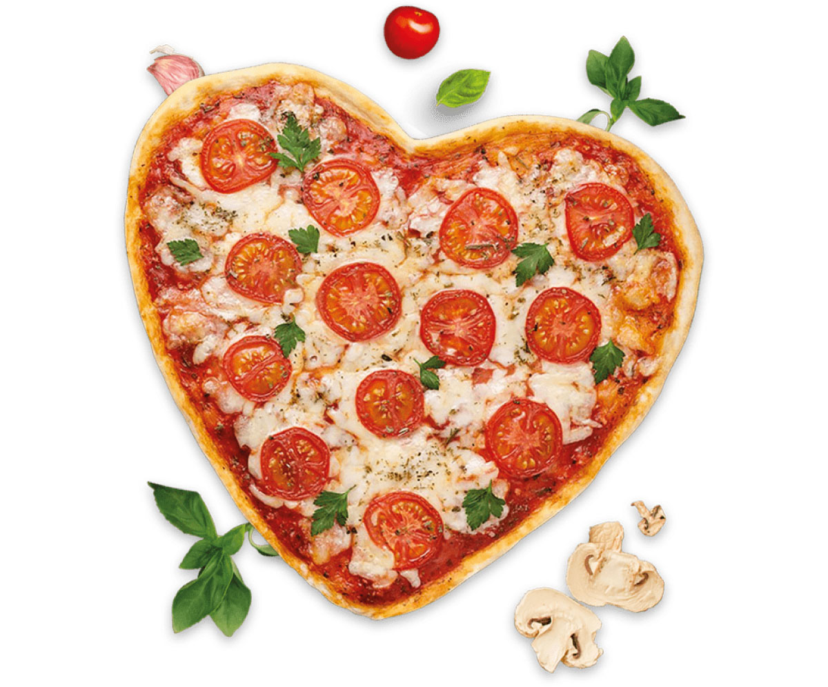 pizza in a shape of a love heart